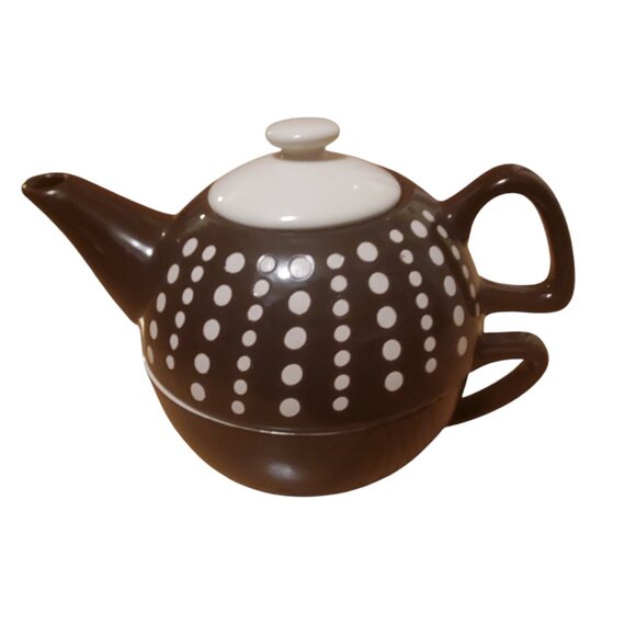 2-In-1 Brown and White Teapot in Cup - Picture 1 of 2